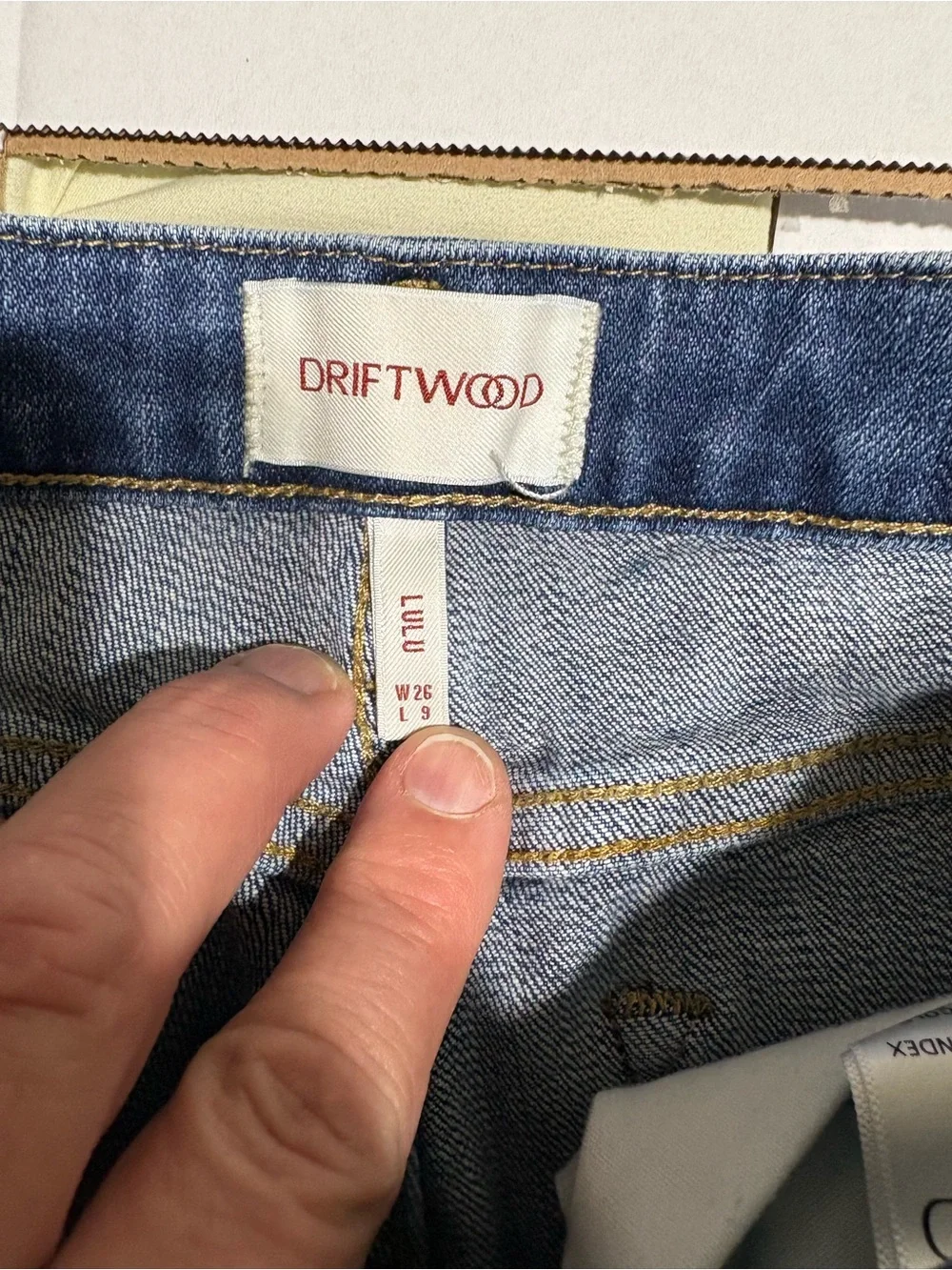 DRIFTWOOD Medium Blue Denim embroidered denim shorts 30x15.5